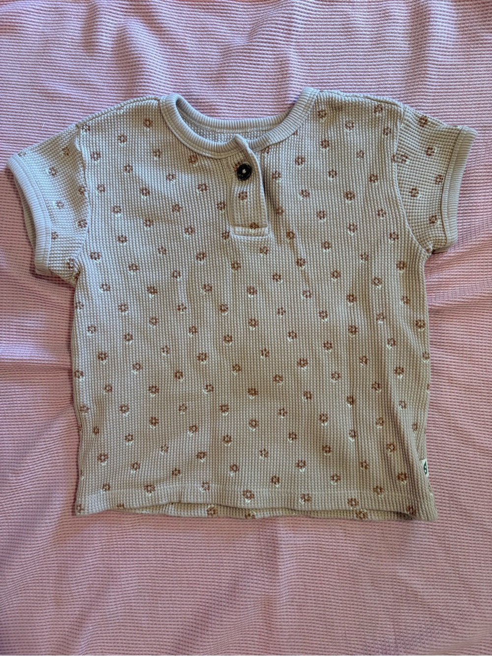 Cream Short-Sleeve Kids Henley Top with Brown Dot Print